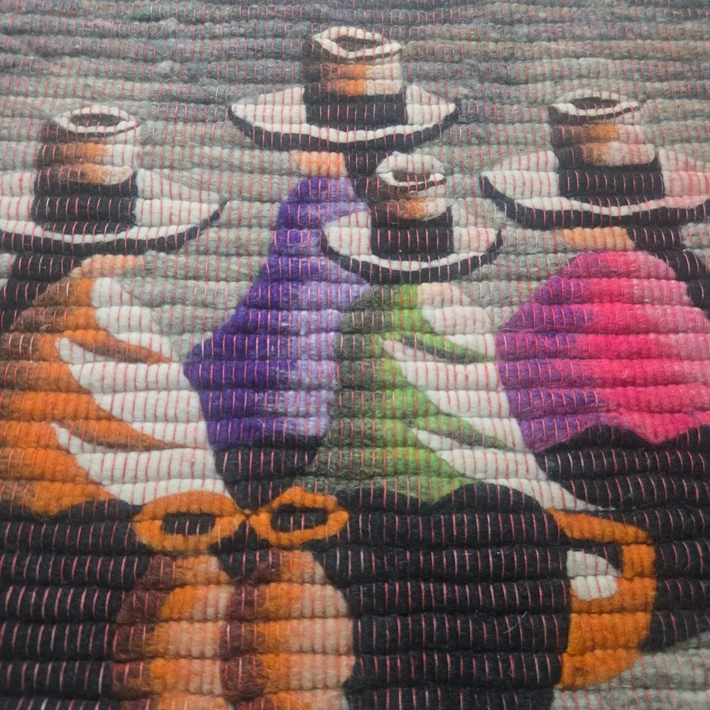 Vintage Peruvian Handwoven Wool Tapestry 20x20 Wall Hanging Las Chismosas Art